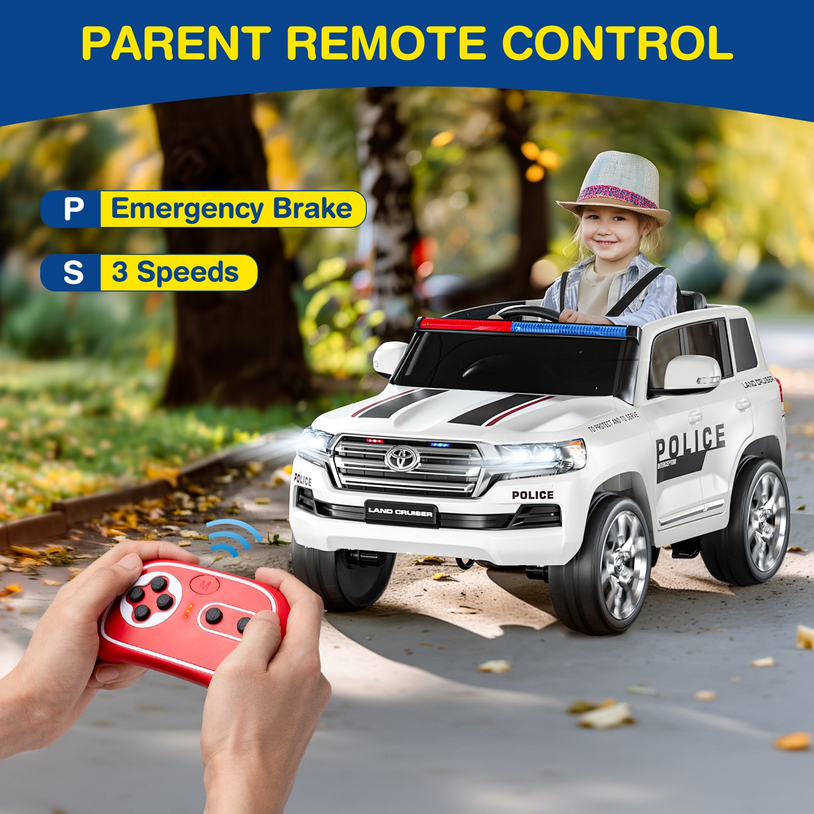 LIGIANT 12V 2 Seater Kids Electric Police Car, Christmas Gift for Boys & Girls