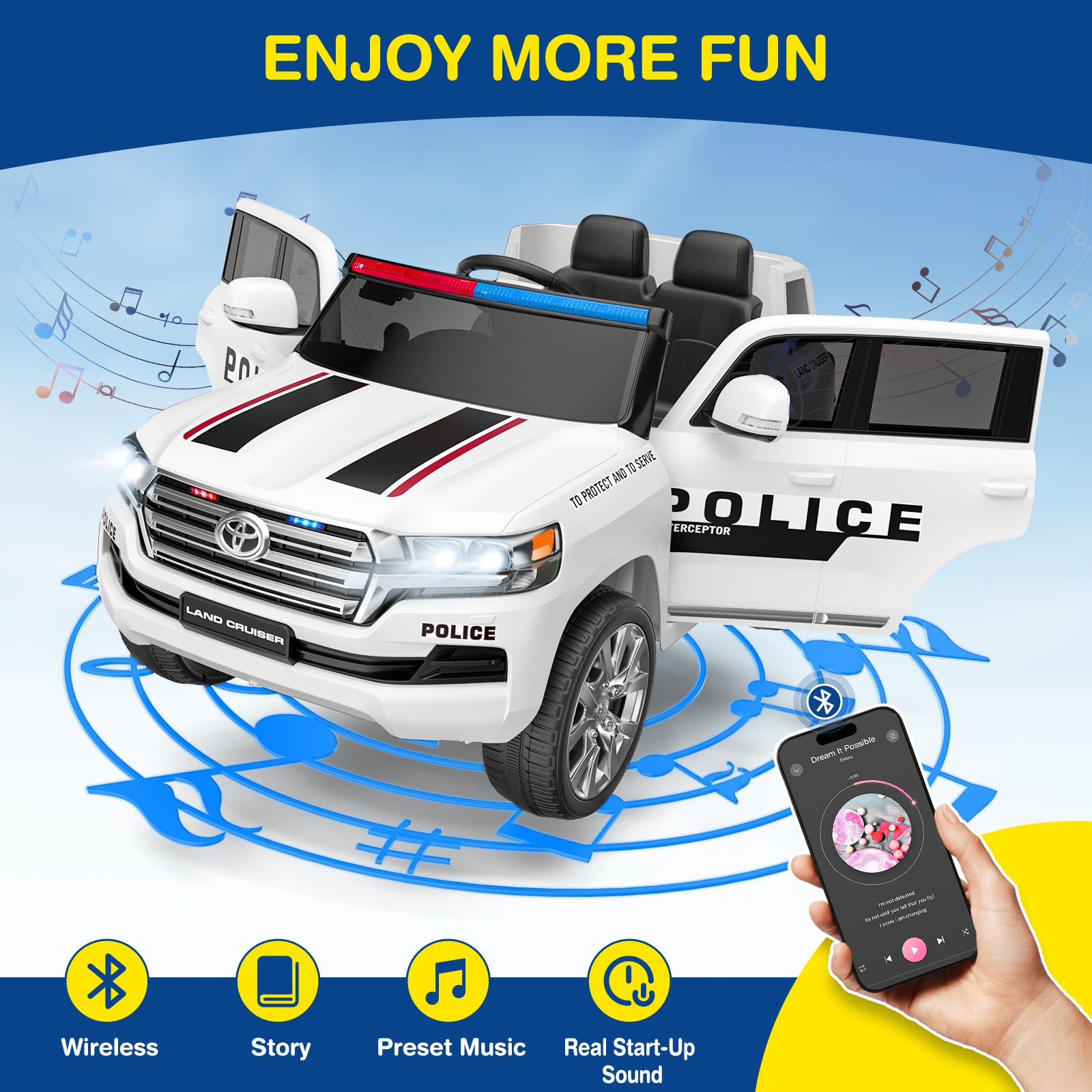 LIGIANT 12V 2 Seater Kids Electric Police Car, Christmas Gift for Boys & Girls