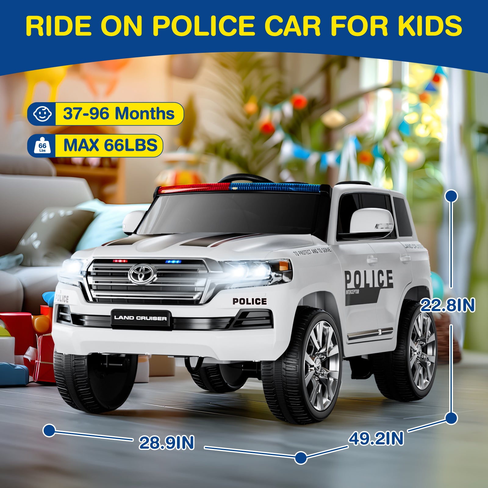 LIGIANT 12V 2 Seater Kids Electric Police Car, Christmas Gift for Boys & Girls