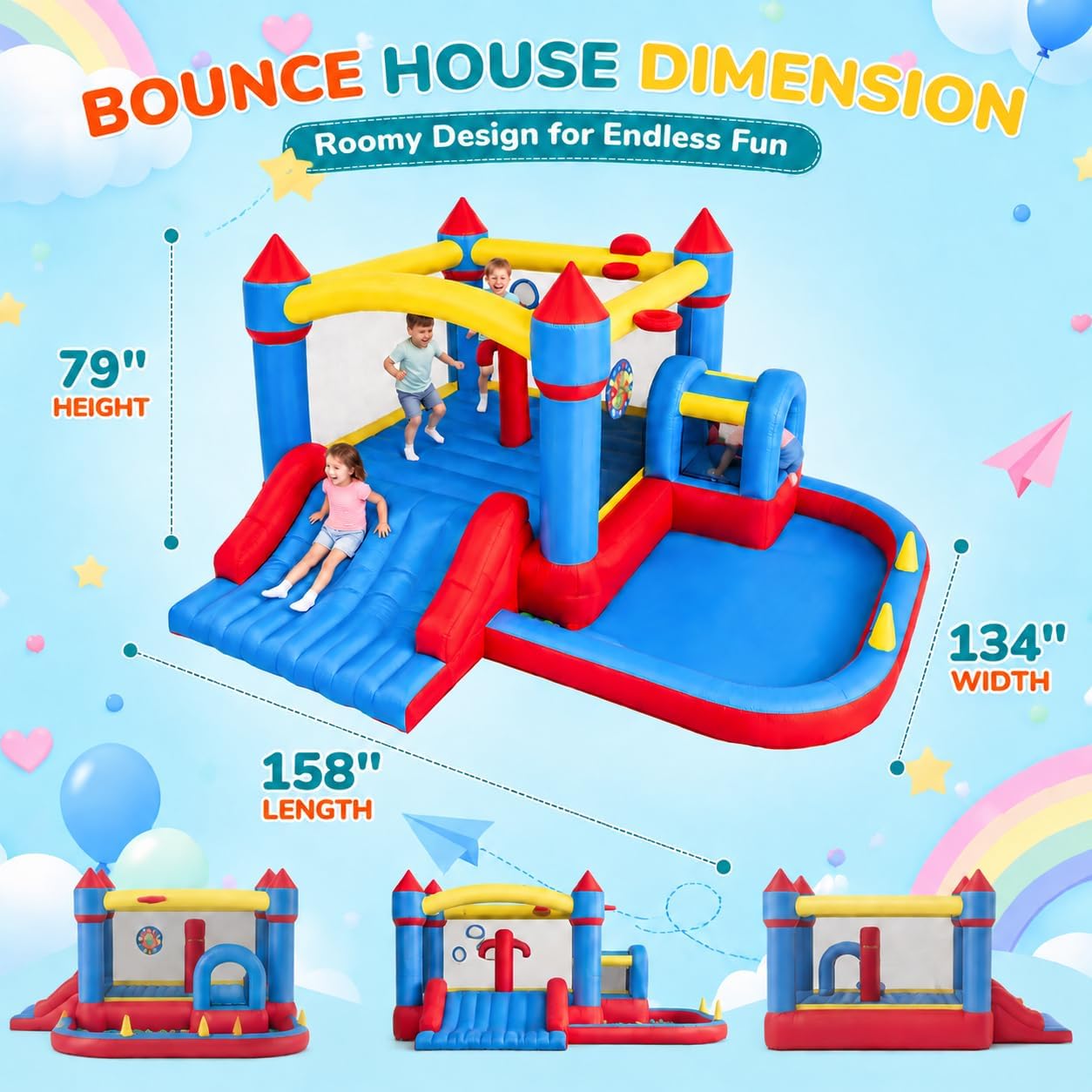 LIGIANT 10-in-1 Inflatable Bounce House, Air Bouncy Castle with Wide Slide