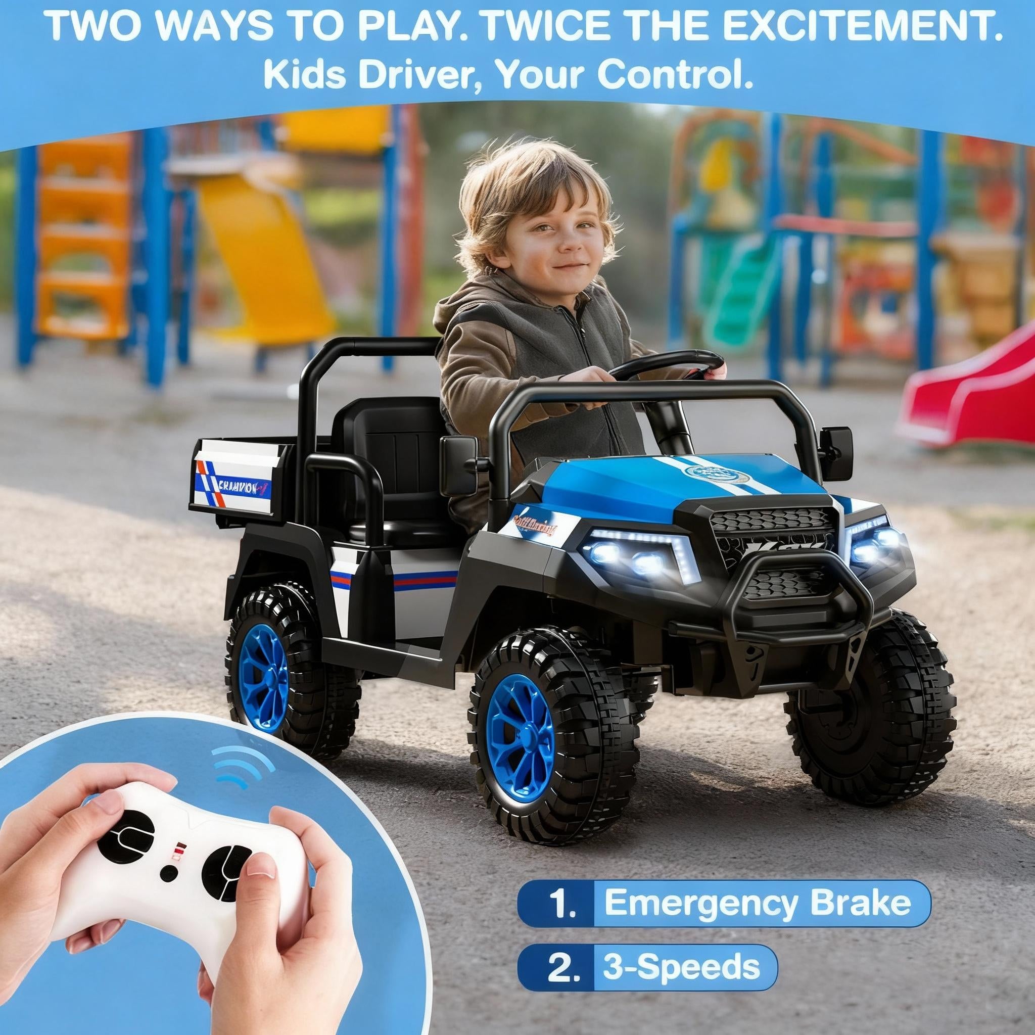 LIGIANT R8 Apex 24V Ride on Toys for Big Kids, 4WD Ride on Car w/Remote Control, 2-Seater Electric UTV Car, Pickup Trunk Bed, Extra Shovel, Battery Indication, 2 Speeds, Music, Wireless, LED Lights