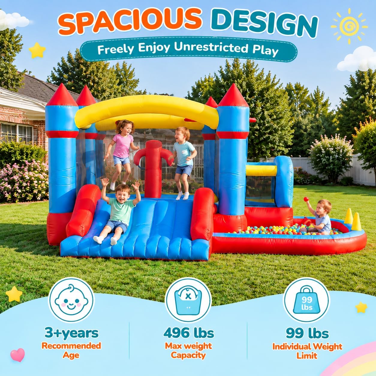 LIGIANT 10-in-1 Inflatable Bounce House, Air Bouncy Castle with Wide Slide