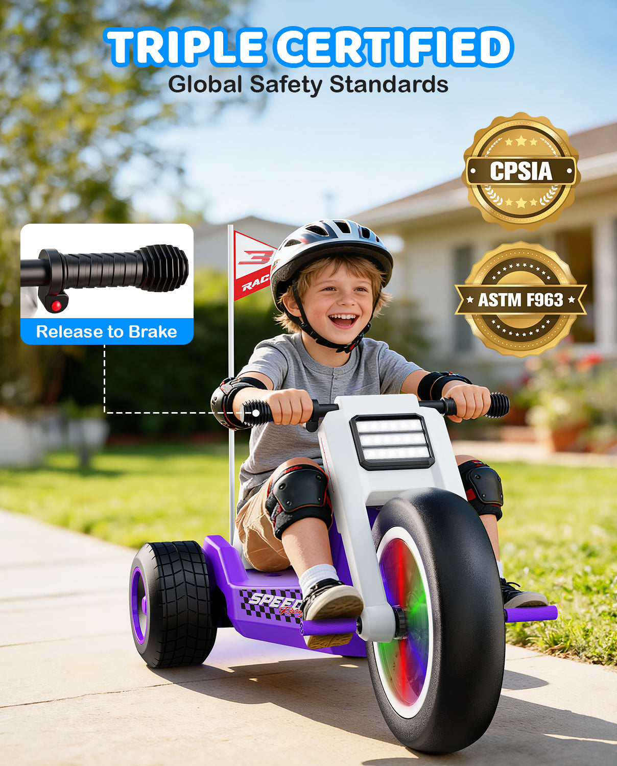 LIGIANT T7 Apex 24V Kids Electric Purple Tricycle with LED & Music