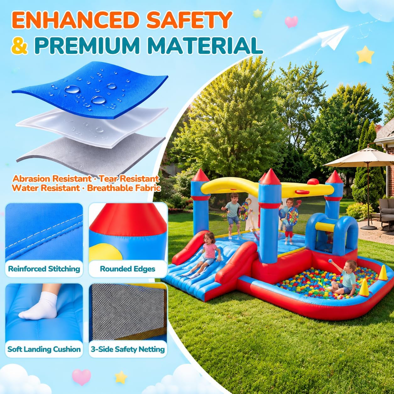 LIGIANT 10-in-1 Inflatable Bounce House, Air Bouncy Castle with Wide Slide