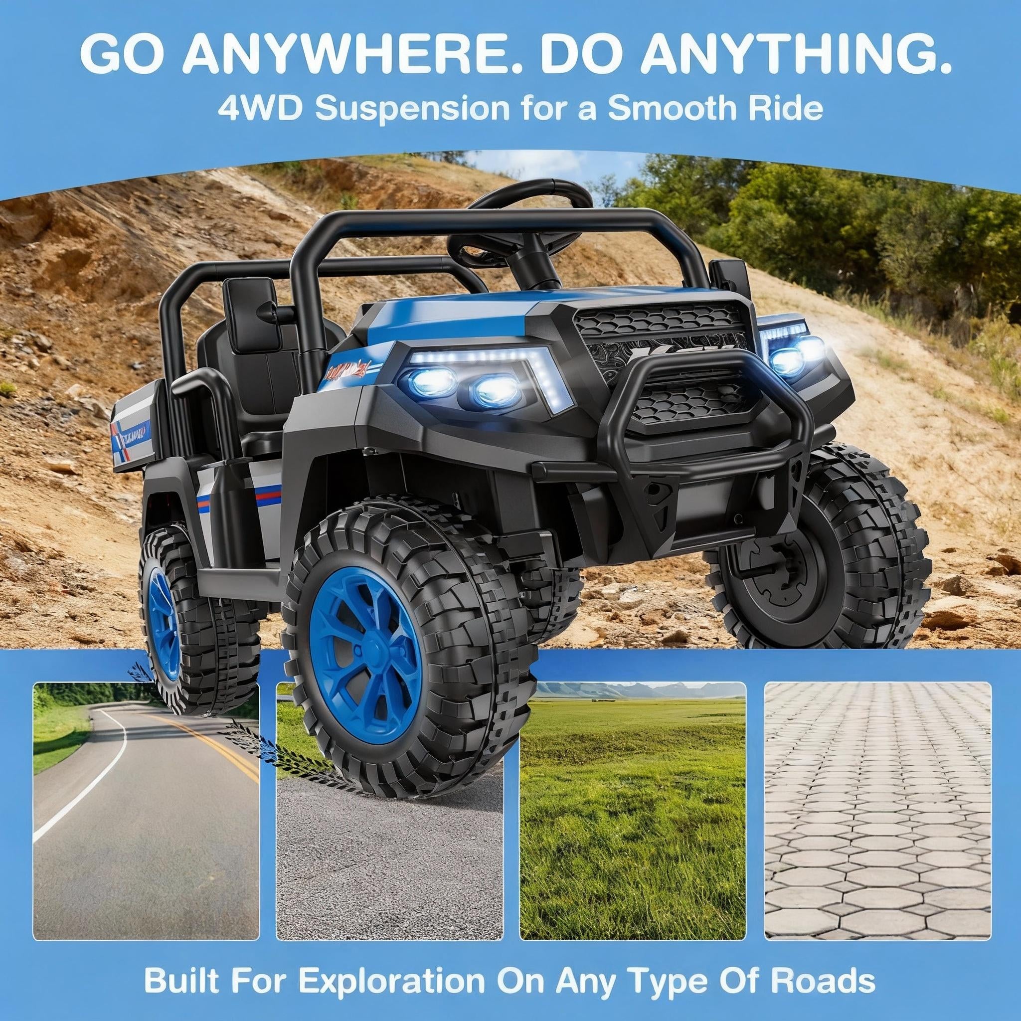 LIGIANT R8 Apex 24V Ride on Toys for Big Kids, 4WD Ride on Car w/Remote Control, 2-Seater Electric UTV Car, Pickup Trunk Bed, Extra Shovel, Battery Indication, 2 Speeds, Music, Wireless, LED Lights