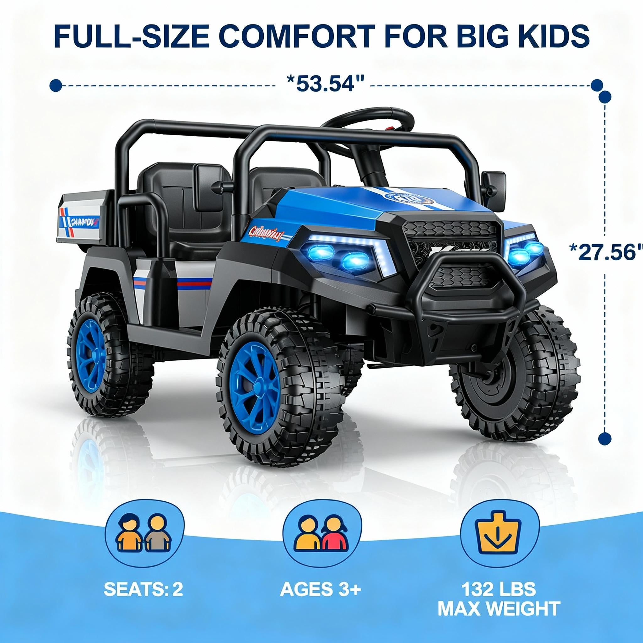LIGIANT R8 Apex 24V Ride on Toys for Big Kids, 4WD Ride on Car w/Remote Control, 2-Seater Electric UTV Car, Pickup Trunk Bed, Extra Shovel, Battery Indication, 2 Speeds, Music, Wireless, LED Lights