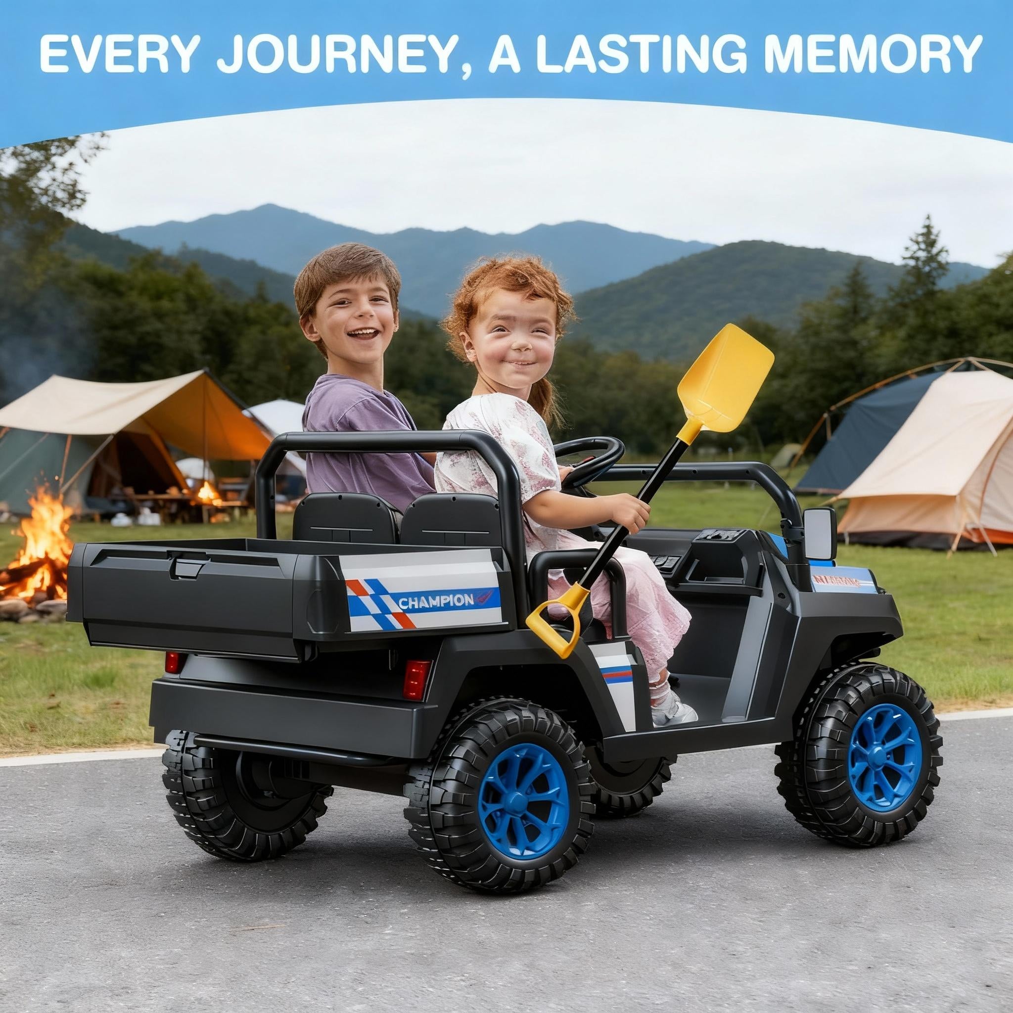 LIGIANT R8 Apex 24V Ride on Toys for Big Kids, 4WD Ride on Car w/Remote Control, 2-Seater Electric UTV Car, Pickup Trunk Bed, Extra Shovel, Battery Indication, 2 Speeds, Music, Wireless, LED Lights