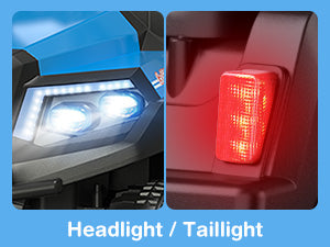 Close-up of a car headlight and taillight on a blue background
