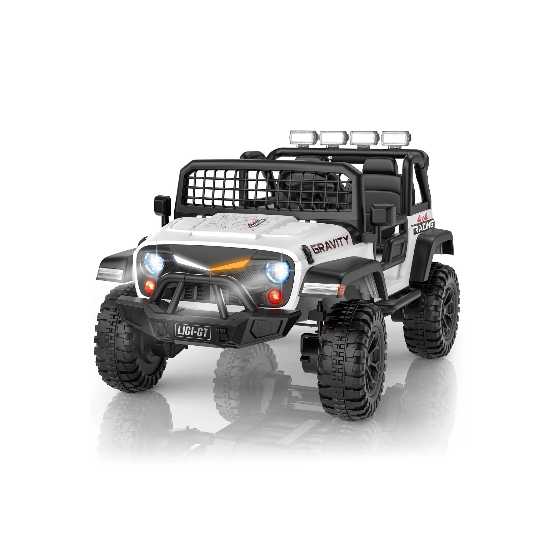 Toy off-road vehicle with 'Gravity' branding on a white background