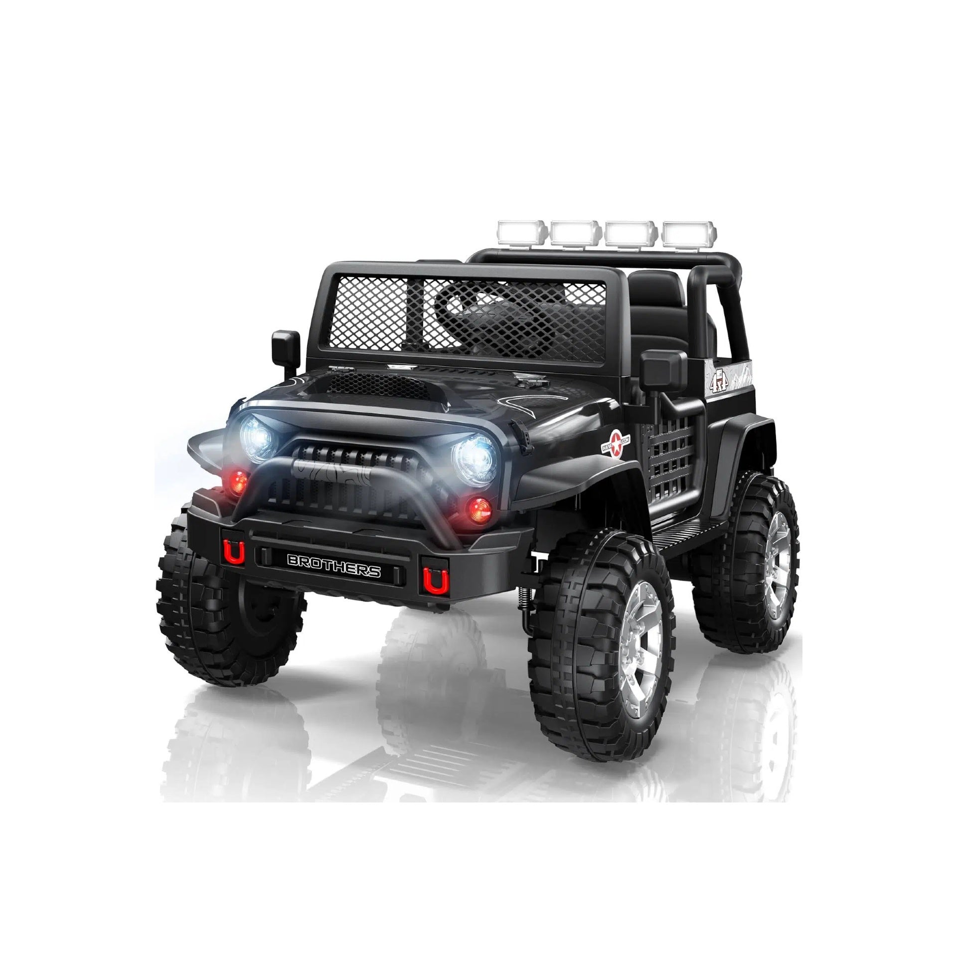 Black Ride On Car with lights on a white background