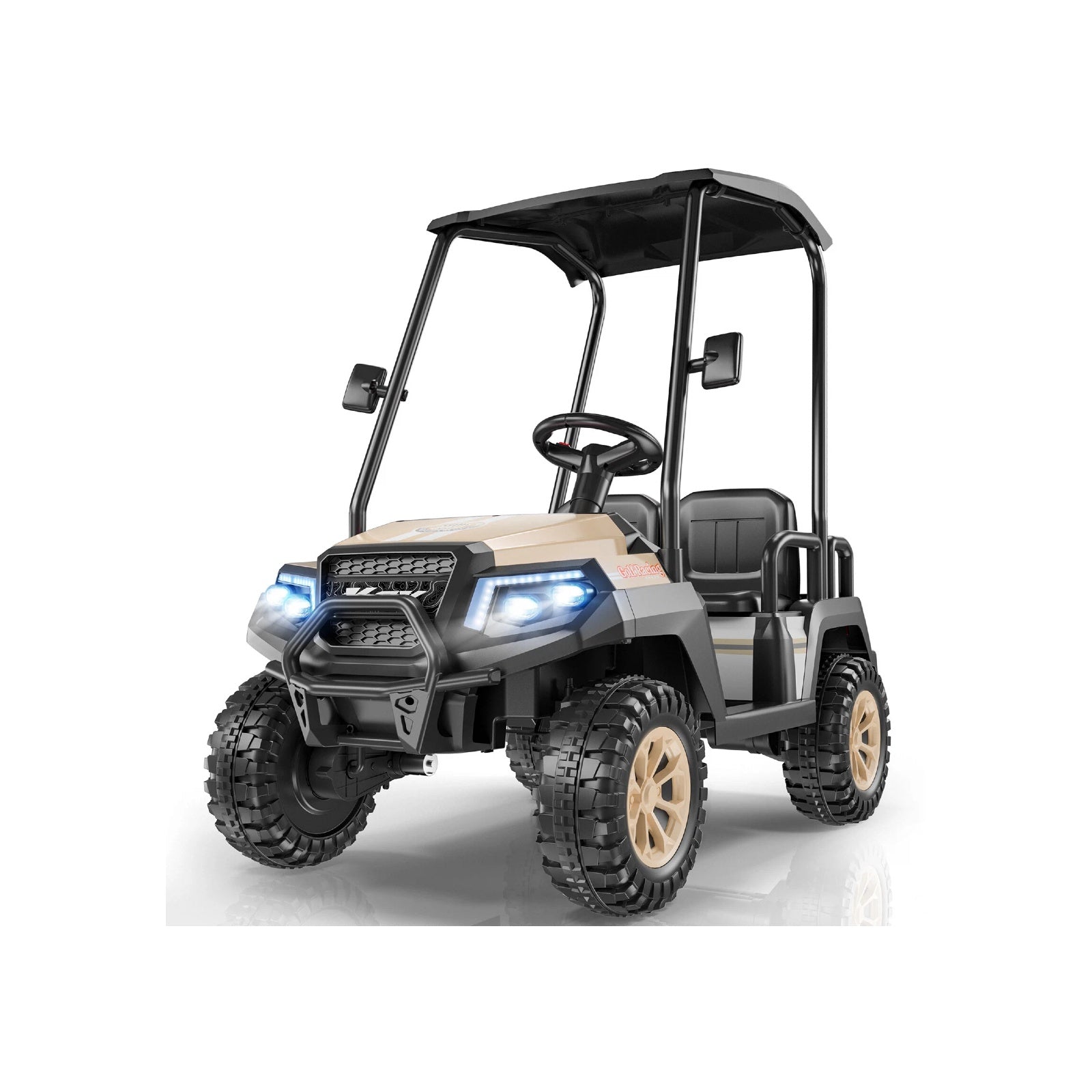 Utility vehicle with a black canopy on a white background