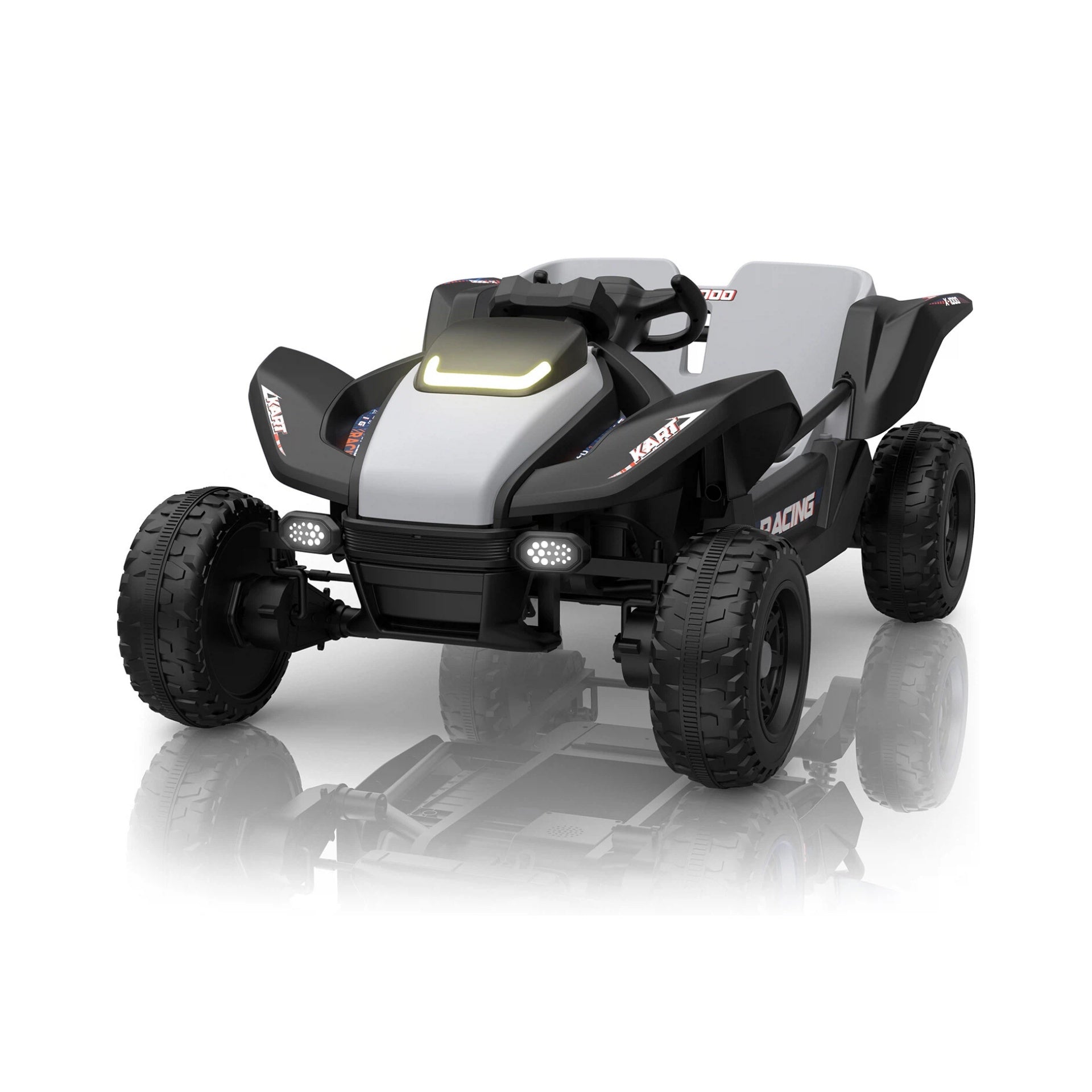 UTV truck ride on carwith black and gray design on a white background